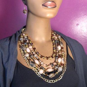 Beaded Multilayered Necklace and Earring S…